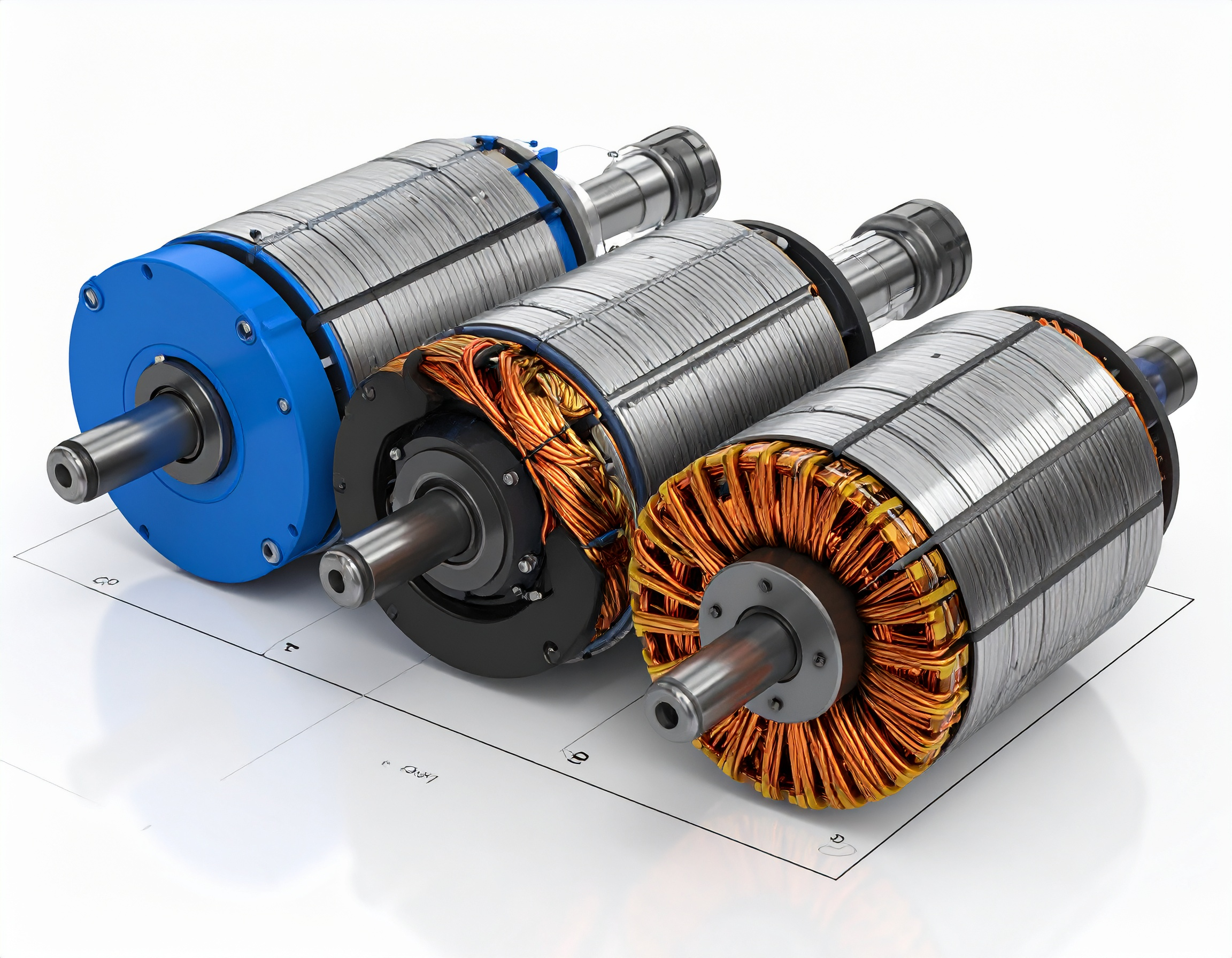 Three-phase AC motor windings and connections.