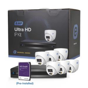 8MP IP KIT / 8 Channel NVR / 6 Dual Light 4 Megapixel Turret Cameras / 1 Pre-Installed 2TB Hard Drive WD (Purple) Model: XK84DL-GEN3